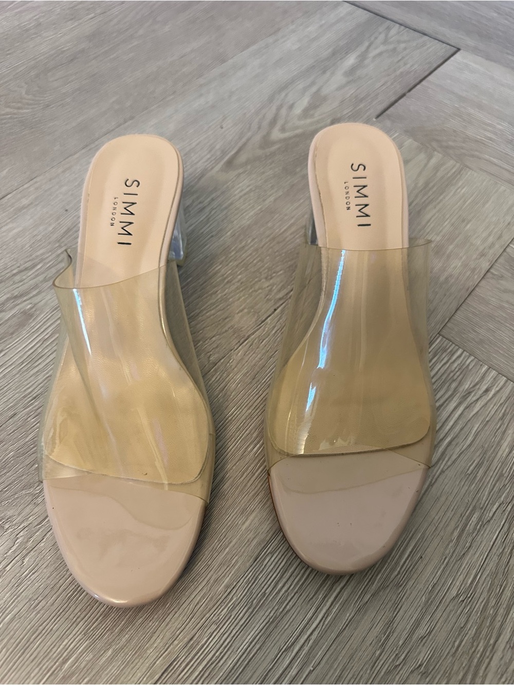 SIMMI London Nude Clear Block Heel Slide Sandals